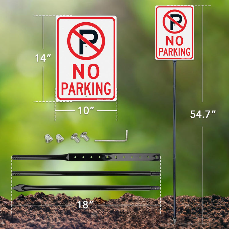 Faittoo Large No Parking Sign with 54" Metal Thick Stake, 14"x10" Rust Free Heavy Aluminum, Reflective, Fade Resistant, Easy to Mount, Outdoor Use 14"x10" with 54" Metal Thick Stake - 1 Pack