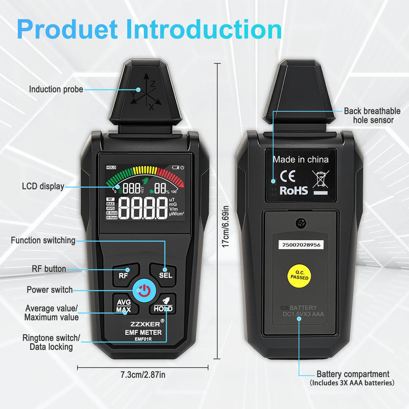 [Australia - AusPower] - EMF Meter Radiation Detector,5-in-1 EMF Detector,Magnetic Field & Radio Frequency Detector for EF MF RF Temperature Humidity,EMF Reader for Home,Office EMF Inspections and Ghost Hunting 
