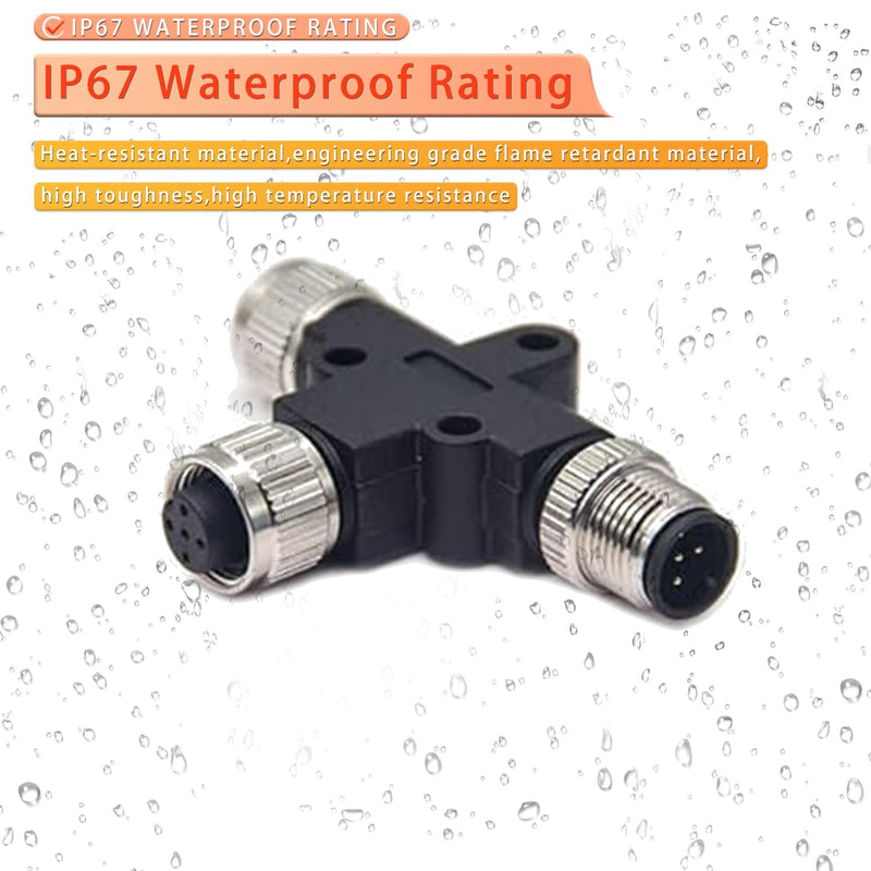 [Australia - AusPower] - M12 IP67 5 Pin Connector, M12 T Connector 5 Pin Male to Female A Code Unshiled Adapter Waterproof Field Assembly Wireable Connector Industrial Sensor Plug Adapter 