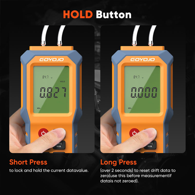 [Australia - AusPower] - Handheld Manometer with Backlit, Dual-Port HVAC Digital Manometer Gas Pressure Tester, LCD Screen & Indoor Temperature Measurement, 12 Units, for Natural Gas Pipelines Ventilation Detection 