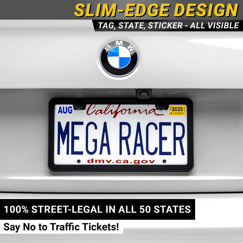 Premium Slim Matte Black License Plate Frames – 2 Pack, Rust-Free Stainless Steel & Rattle-Free, Street Legal, Universal with Screw Caps, Thin Metal Front & Rear Car Tag Holders for Men & Women 2 Piece