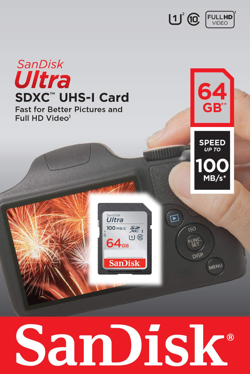 [Australia - AusPower] - SanDisk 64GB Ultra SDXC UHS-I Memory Card - 100MB/s, C10, U1, Full HD, SD Card - SDSDUNR-064G-GN6IN 