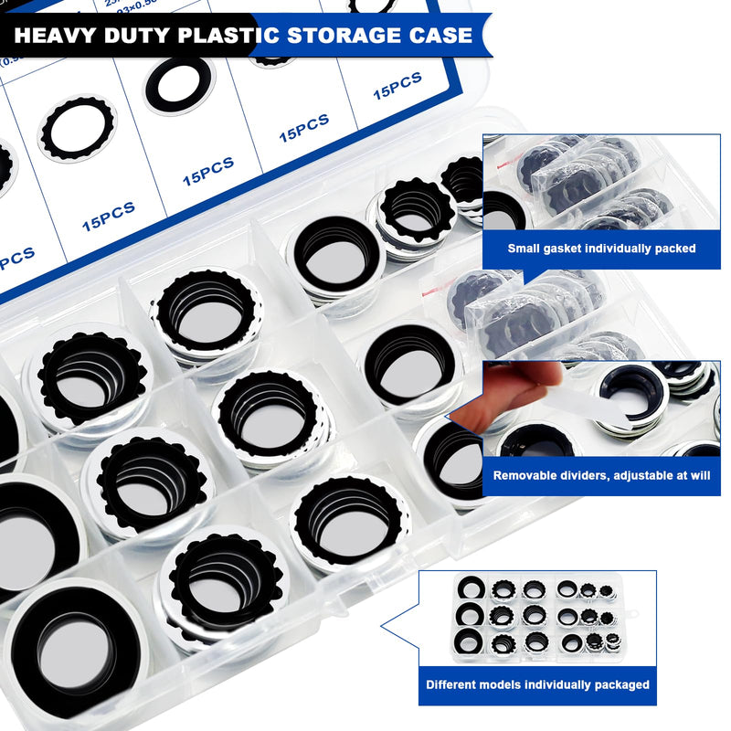 [Australia - AusPower] - 85PCS A/C Compressor Bonded Seal Washers Assortment Kit, 6 Sizes Air Conditioning Compressor Port Gasket Repairs Universal Automotive Self-Centered Washers (ID: 8mm-17.5mm) 85PCS A/C O-Ring Black 