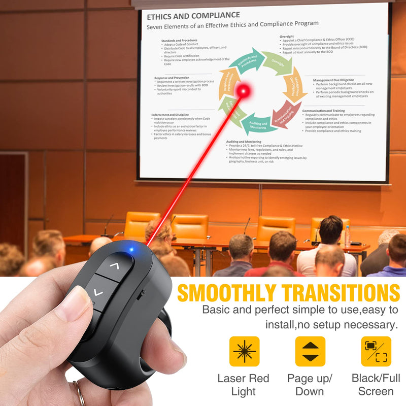 [Australia - AusPower] - Presentation Clicker USB Rechargeable Powerpoint Clicker, Finger Ring RF 2.4GHz Wireless Presenter Remote Clicker for Powerpoint Presentations for Mac Laptop PC 