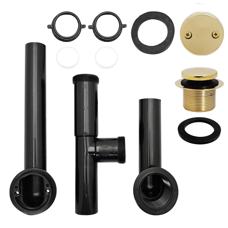 Westbrass 593144-01 Black 1-1/2" Tubular Tip-Toe Bath Waste Drain Kit, Polished Brass 1-Pack