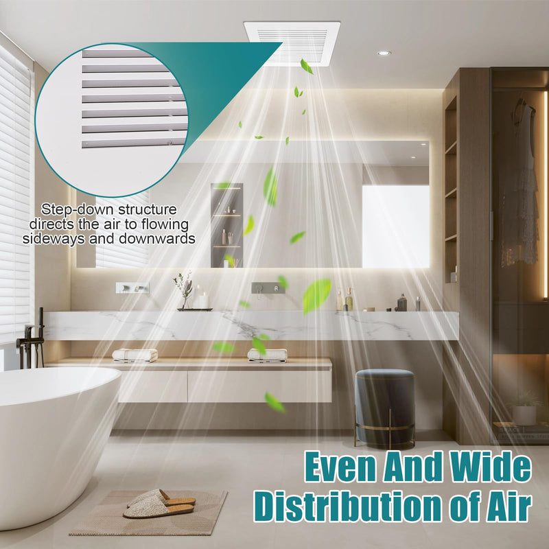 Bathroom Exhaust Fan Cover with Spring,(2 Piece 12"x 12") Grille Bathroom Fan Cover Replacements, White ABS Plastic Cover Square Ceiling or Wall-Mount Exhaust Fan,Air Diffuser cover 2P 12x12 inch