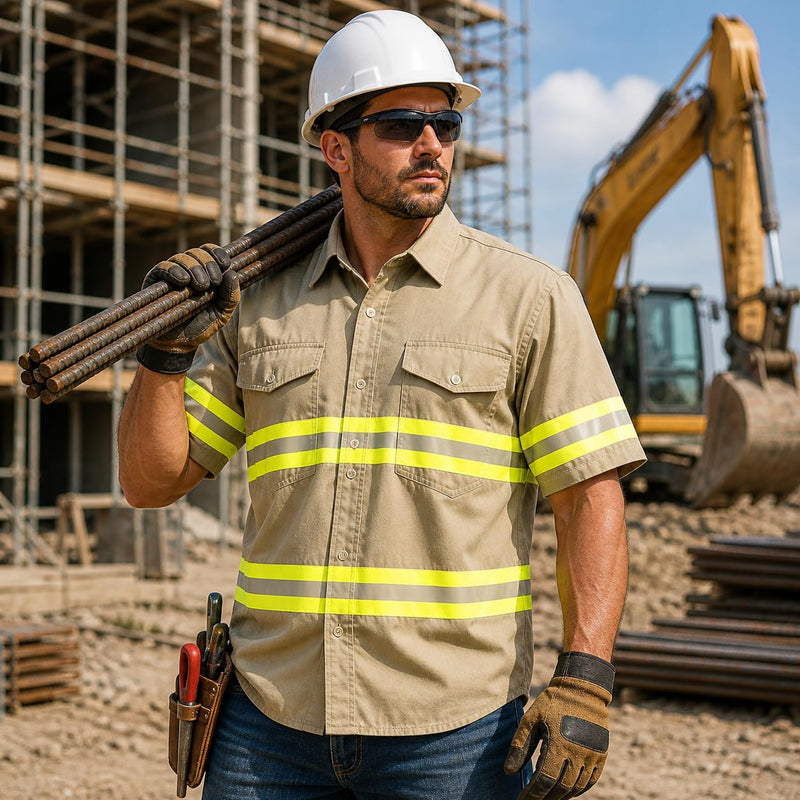 Premium High Visibility Safety Shirt - Half Sleeve X-Large Khaki