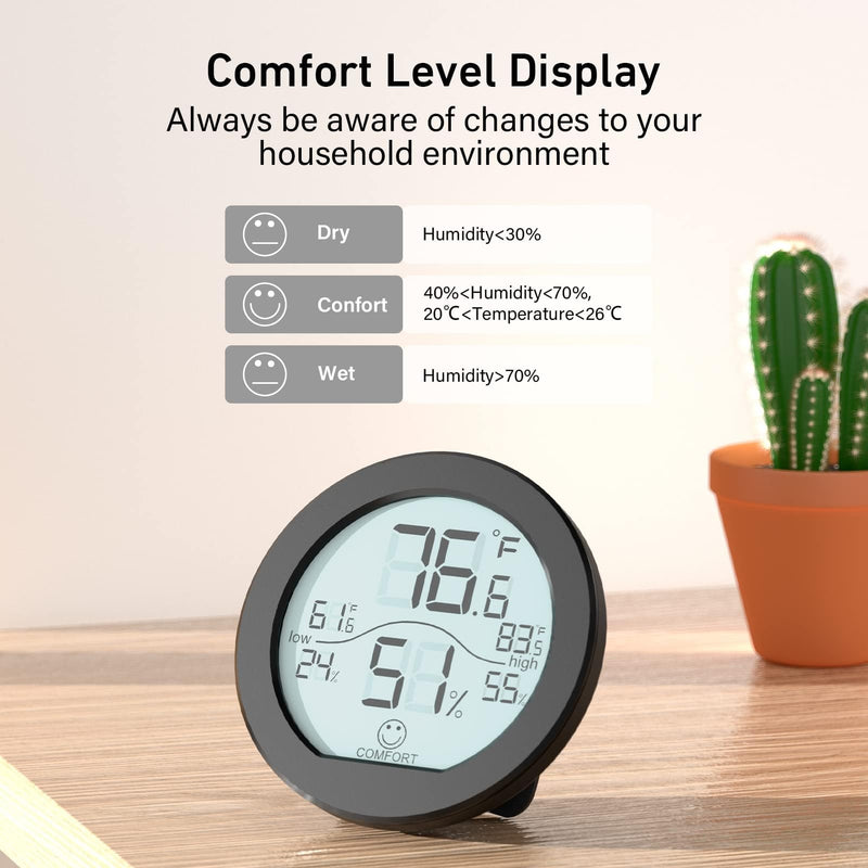 [Australia - AusPower] - SECRUI Indoor Digital Hygrometer 3 Pack Room Thermometer and Humidity Gauge LCD with Max and Min Records (Black) Black TH1 x3 
