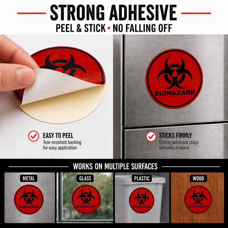AKKE Biohazard Stickers Sign, 20 PCS 4 x 4 Inch Waterproof Warning Labels, High-Visibility Peel and Stick Biohazard Decals for Hospitals, Labs, Medical Waste Bins, Glass, Plastic, Metal, Red Circle red circle 20