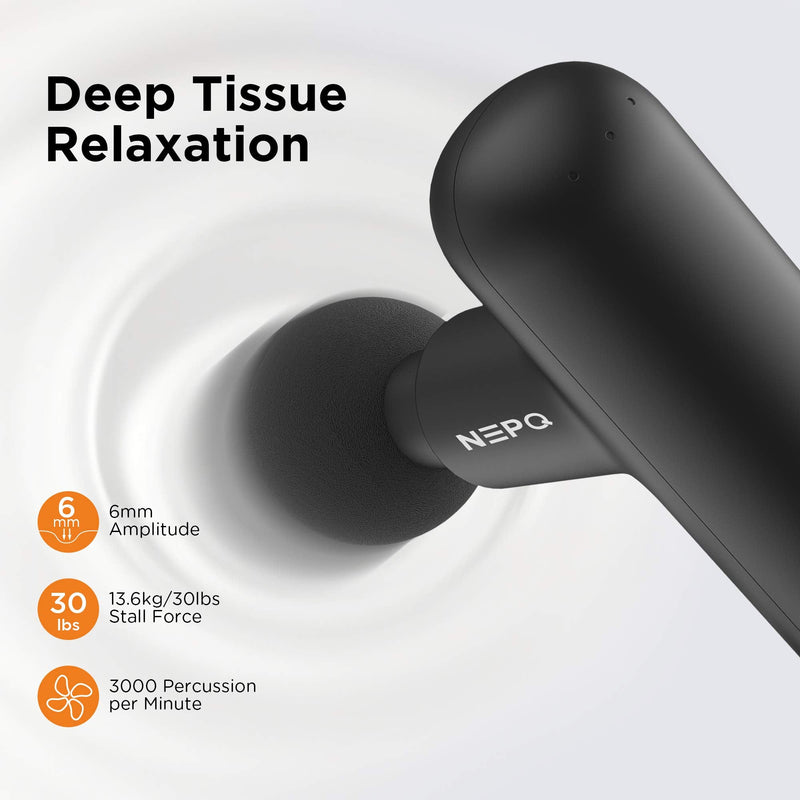[Australia - AusPower] - NEPQ Mini Massage Gun, Powerful Fascial Gun Portable Deep Tissue Percussion Muscle Back Head Massager for Pain Relief with 4 Massage Heads High-Intensity Vibration Rechargeable Small Massage Gun Black 