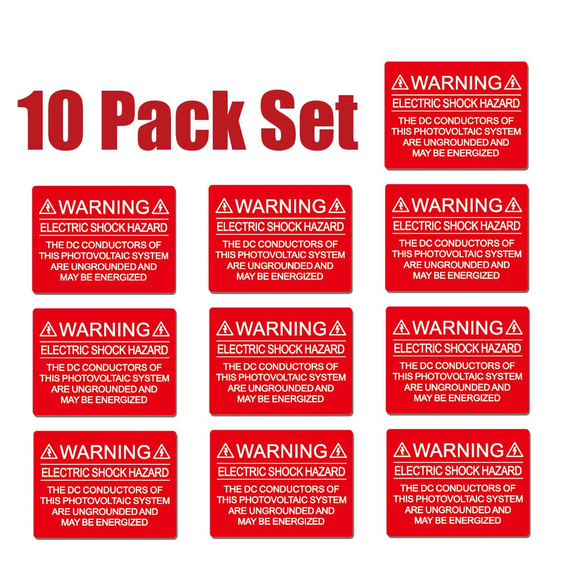 10 Pack Premium Screen Printed Outdoor Rated Solar Warning Label