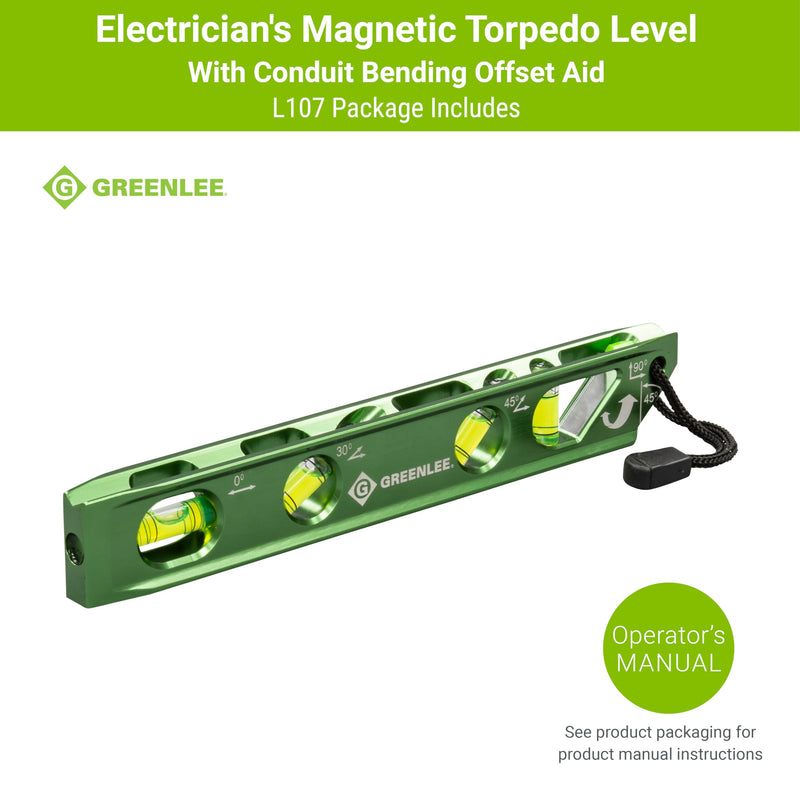 [Australia - AusPower] - Greenlee L107 Electrician's Magnetic Torpedo Level with Conduit Bending Offset Aid, Green 