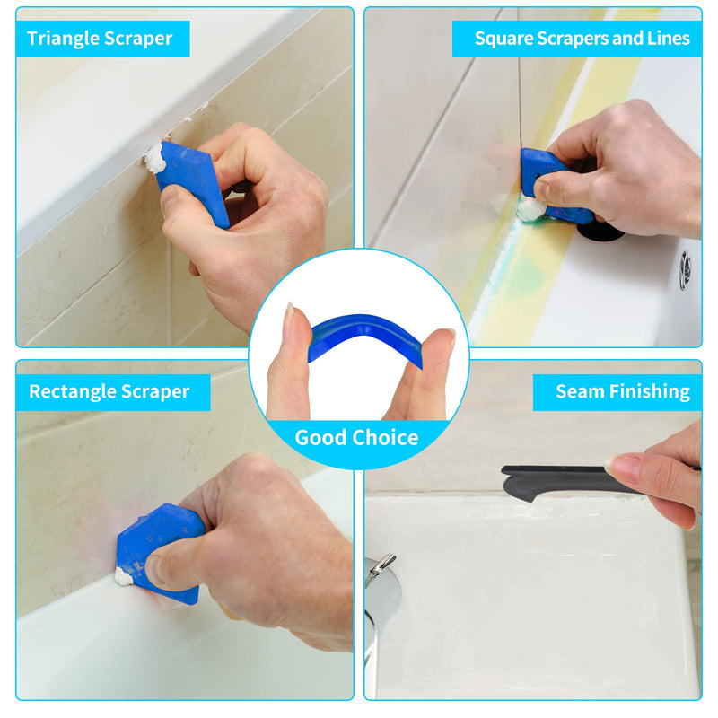 [Australia - AusPower] - 11Pcs-3in1 Silicone Caulking Tools(Stainless Steelhead)Grout Removal Tool & Grout Remove Scraper,5 Silicone Replaceable Pads,4 Glass Glue Angle Scraper, Caulk Remover for Kitchen/Bathroom/Window/Joint 