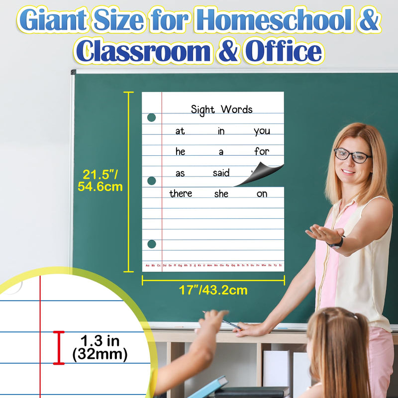 [Australia - AusPower] - Giant Magnetic Notebook Paper,Dry Erase Handwriting Lined Paper for Classroom Whiteboard Accessories, Chart Paper Teacher Must Have Homeschool Teaching Supplies,Teacher Essential,17" x 21.5" 