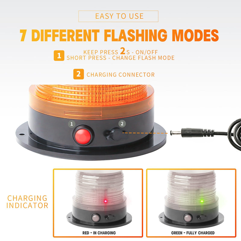 BooYu Battery Operated Amber Warning Beacon Light w/Magnetic Base, Portable Rechargeable Mini Roadside Roof Top Plow LED Strobe Emergency Flash Mail Lights for Trucks/Trailer/Vehicle 1-Pcs 1-Pcs (amber)