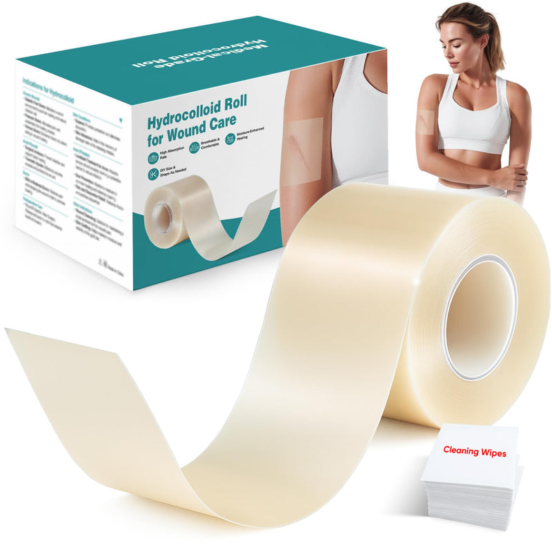 Derm Tape Hydrocolloid Roll - Acne & Pimple Patch Tape, Flexible Bandages Roll for Wound Care and Skin Protection, Cut-to-Size Hydrocolloid Tape for Daily Use (2in x 16ft) 2in*16ft*1pc
