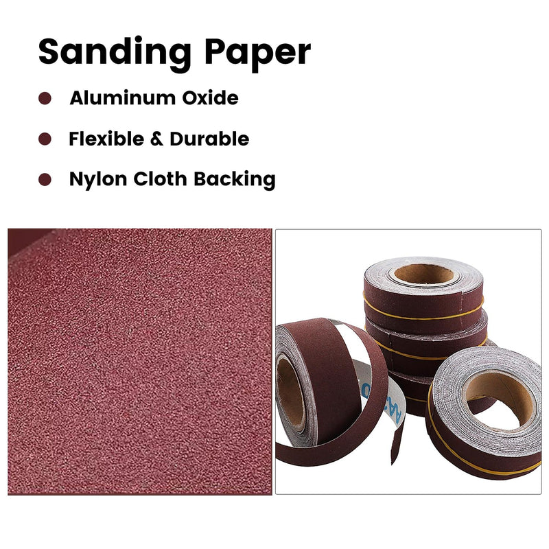 Emery Cloth Roll,6 Grits 1'' x 20FT Sandpaper Roll with Dispenser,80 150 240 320 400 600 Grit Sand Assortment,Sanding Paper Roll & Sandpaper Sheets for Metal Auto Wood Dry&Wet Polishing.(6Rolls 20FT) 6Rolls 20FT
