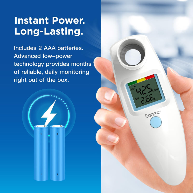Sonmol Digital Peak Flow Meter Portable PEF Forced Expiratory Volume FEV1 Tester with Red Yellow Green Risk Indicator