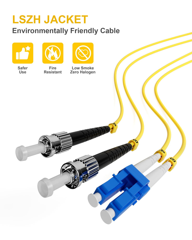 OS1 LC to ST Fiber Patch Cable 8Pack, 0.5M(1FT) ST to LC Singlemode Fiber Patch Cable, LSZH Duplex 9/125µm Jumper Optical Patch Cord Yellow for Media Converters 0.5Meter 0.5M(1FT) 8 Pack Yellow OS1 LC-ST