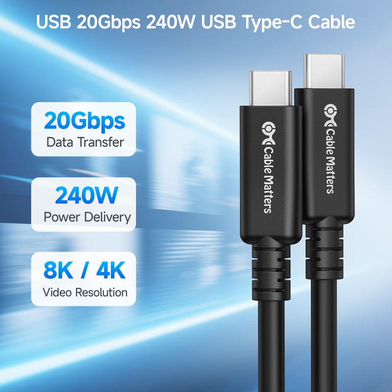 Cable Matters 20Gbps Long USB 4 Cable - 9.8ft, Supports Up to [8K@30Hz / 4K@120Hz Video, 240W Charging, 20Gbps Data Transfer] USB4 Cable Compatible with Thunderbolt 4, MacBook, XPS, Surface Pro 9.8 Feet