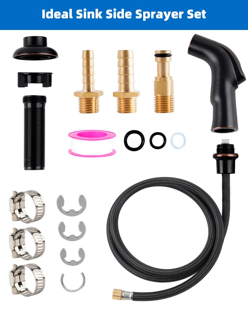 Universal Kitchen Sink Sprayer Head/Braided Hose/Holder, Oil Rubbed Bronze | Faucet Attachment Compatible with Moen Faucet Spray Replacement, Kitchen Sink Side Sprayers Sprayer Head/Hose/Holder Set