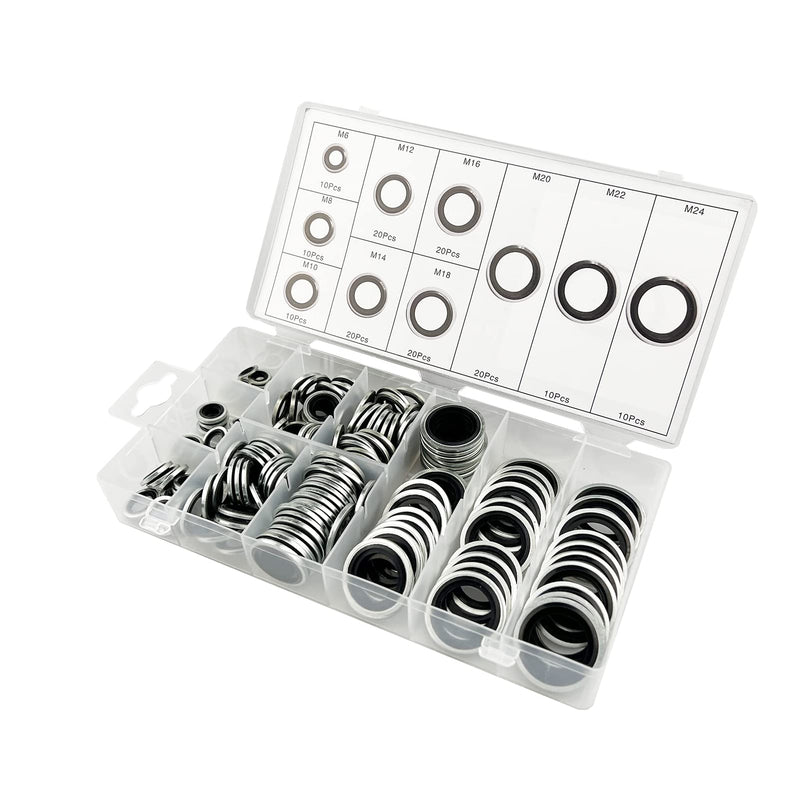 [Australia - AusPower] - 150Pcs Automotive Self-Centered Bonded Seal Gasket Assortment Kit Bonded Seal Oil Washer Assortment Kit 