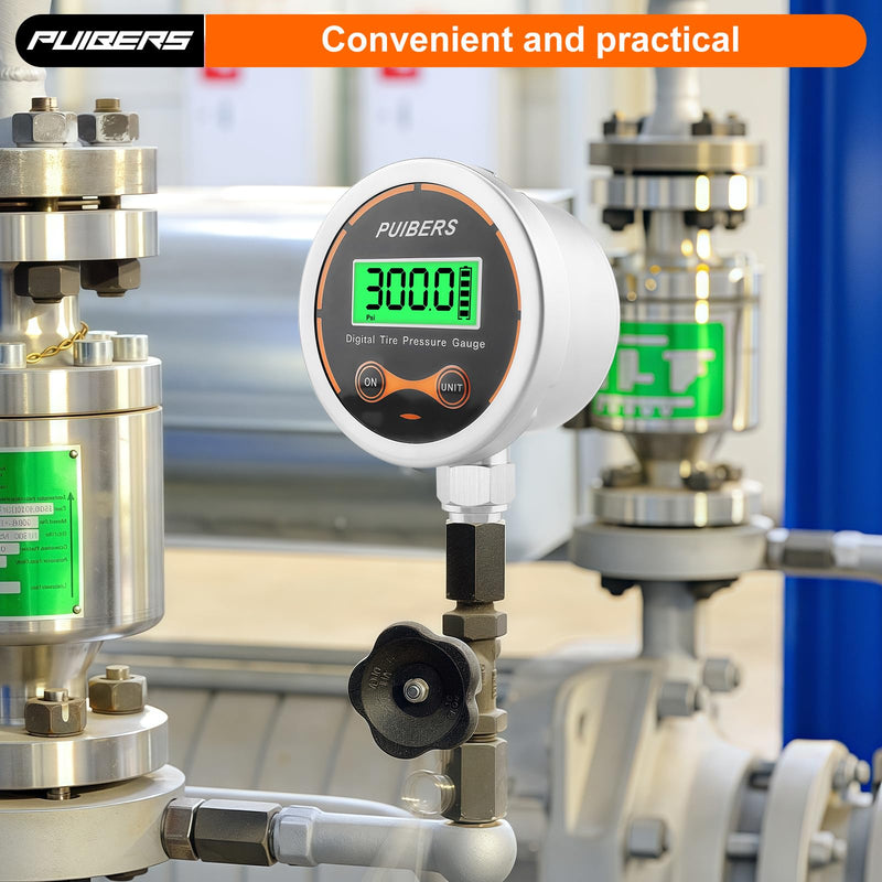 [Australia - AusPower] - 300 Psi Digital Water Pressure Gauge 1/4 NPT Lower Mount，Media Water, Air or Oil Pressure Gauge 304 Stainless ±0.25% Accuracy,Suitable for Home Water Pipe, HVAC,Air Pressure Measuring 300 PSI 