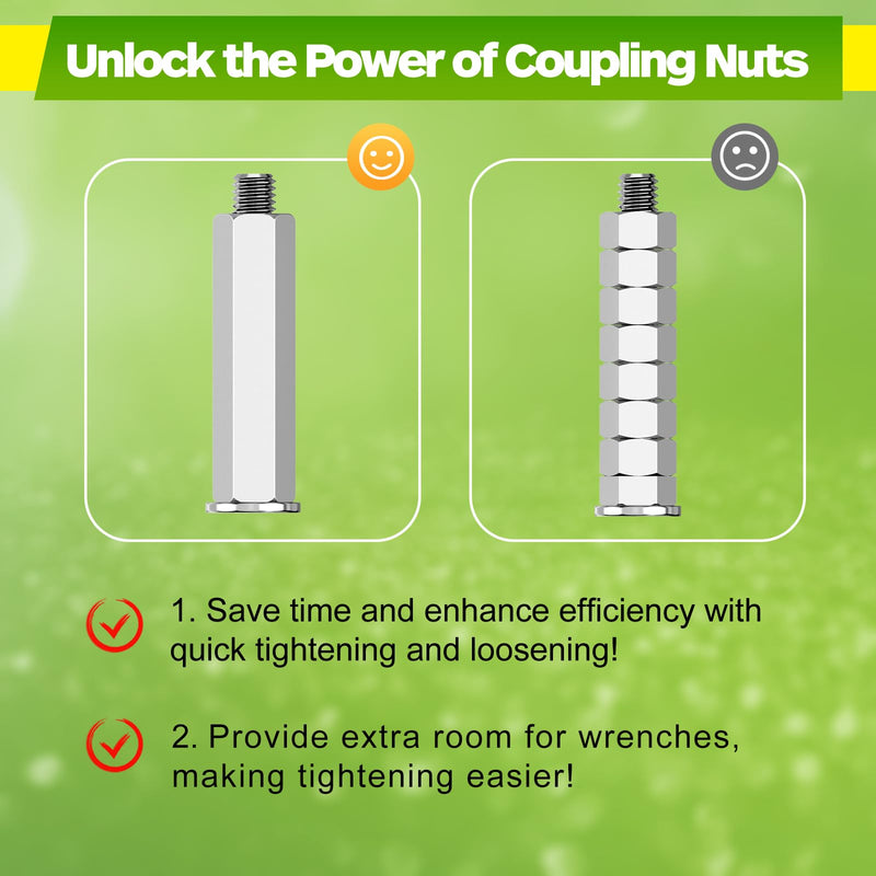 [Australia - AusPower] - Hex Coupling Nuts, Rod Coupling Nuts 1/4"-20 UNC, 1-3/4" Length (10 PCS), Ideal for Threaded Rods & Studs, 1.75-Inch Length with Zinc Plating (10 PCS) 10 