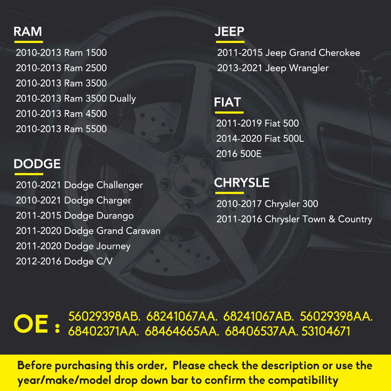 56029398AB TPMS Sensors Replacement for Chrysler Jeep Fiat Dodge Ram, Fits Charger Challenger Grand Cherokee Wrangler Tire Pressure Monitoring System OE#68142397AA 68241067AA 68241067AB 433MHz, 4Pcs