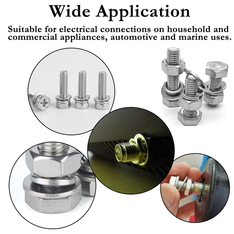 [Australia - AusPower] - 270PCS 8 SAE Sizes 304 Stainless Steel Flat Washers Assortment Kit 1/2 3/8 5/16 1/4 12# 10# 8# 6# for Electrical Connections on Household and Commercial appliances, auto and Marine Q-040-kit 6# -1/2" ID (270PCS) 