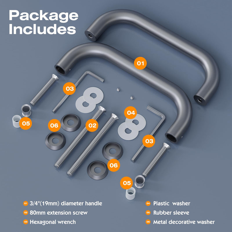 Ranbo Electroplating Grey 6" （CTC） Tubular Back-to-Back Shower Door Handle，Heavy-Duty 1.0mm Thick 304 Stainless Steel, for 1/4"- 1/2" Thick Glass and 1-3/8" - 2-1/6" Thick Wooden or Metal Doors 6 Inch