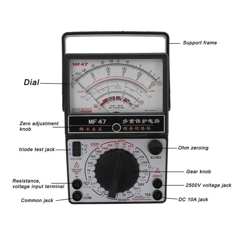 [Australia - AusPower] - KIMISS MF47 Analog Multimeter for Industry, Pointer Type Voltmeter, Internal Magnetic Design, Professional Electrical Testing Tool 