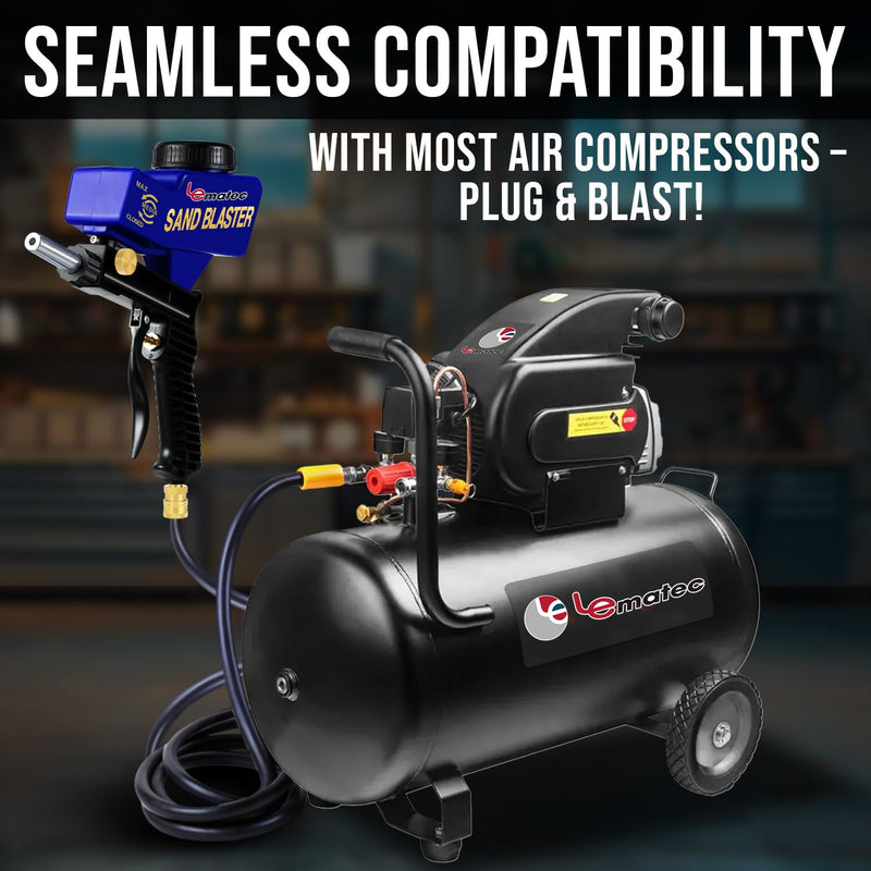 [Australia - AusPower] - LE LEMATEC Sandblaster Gun Kit for Air Compressor, Portable Sandblaster for Paint & Rust Removal, Abrasive Media Blaster for Wood, Metal, Auto & DIY, Works with Soda, Sand, Walnut & Aluminum Oxide 