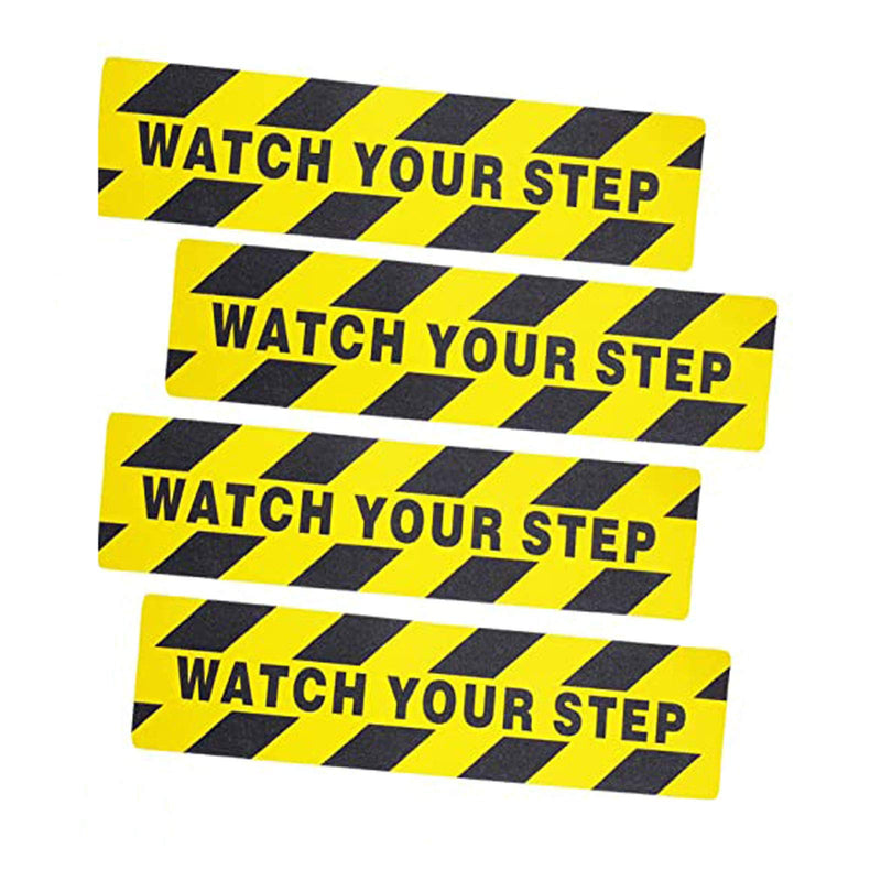 4 Pieces 6 by 24 Inches Watch Your Step Warning Sticker Adhesive Tape Anti Slip Abrasive Tape for Workplace Safety Wet Floor Caution