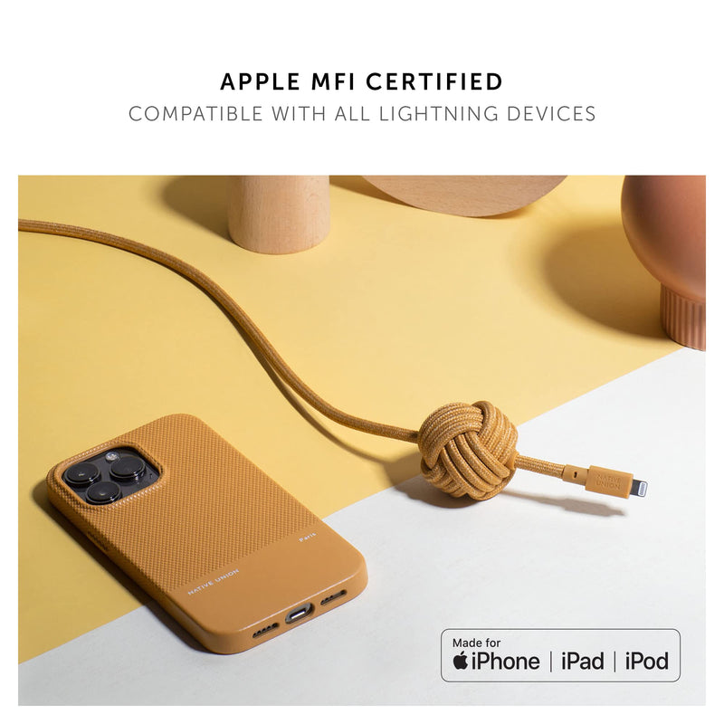 Native Union Night Cable - 10ft Ultra-Strong Reinforced Durable USB-C to Lightning [MFi Certified] Charging Cable with Weighted Knot Compatible with iPhone 14, iPhone 13 and Earlier (Kraft) Kraft