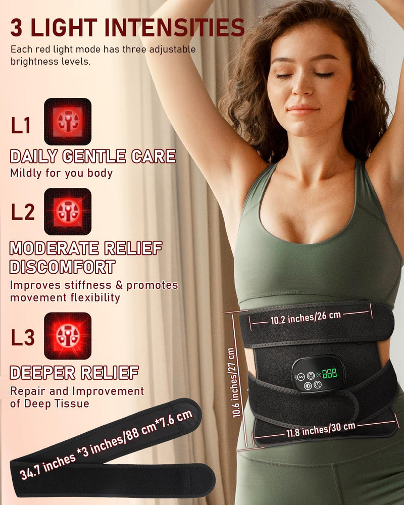 Red Light Therapy for Body Massager Belt with Vibration Massage, Cordless Infrared Light Therapy with 2 Long Wraps, Red Light Therapy Belt Wrap for Back Shoulder (Black) Black