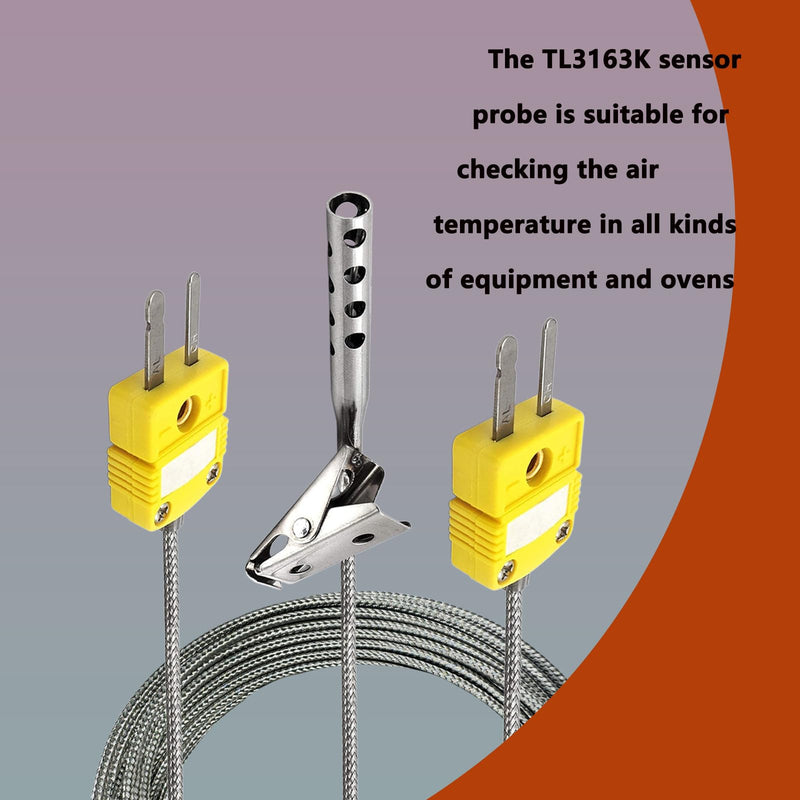 [Australia - AusPower] - 2-Pack TL3163K K-Type Thermocouple Air Probes K-Type Thermocouple Temperature Probes -40°F to 875°F Stainless Steel Open-End Clamp for Air Temperature Measurement 