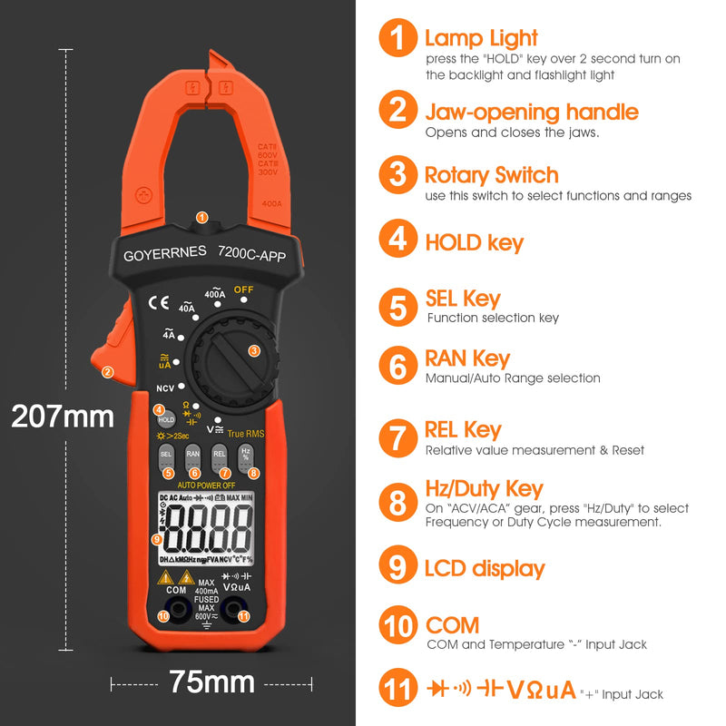 [Australia - AusPower] - Digital Clamp on Meter Multimeter, T-RMS 4000 Counts Auto-ranging Amp Voltage Tester Measuring AC/DC Voltage & Current, Resistance, Capacitance, Frequency, Diodes, Continuity, NCV Detection, Clamp meter 