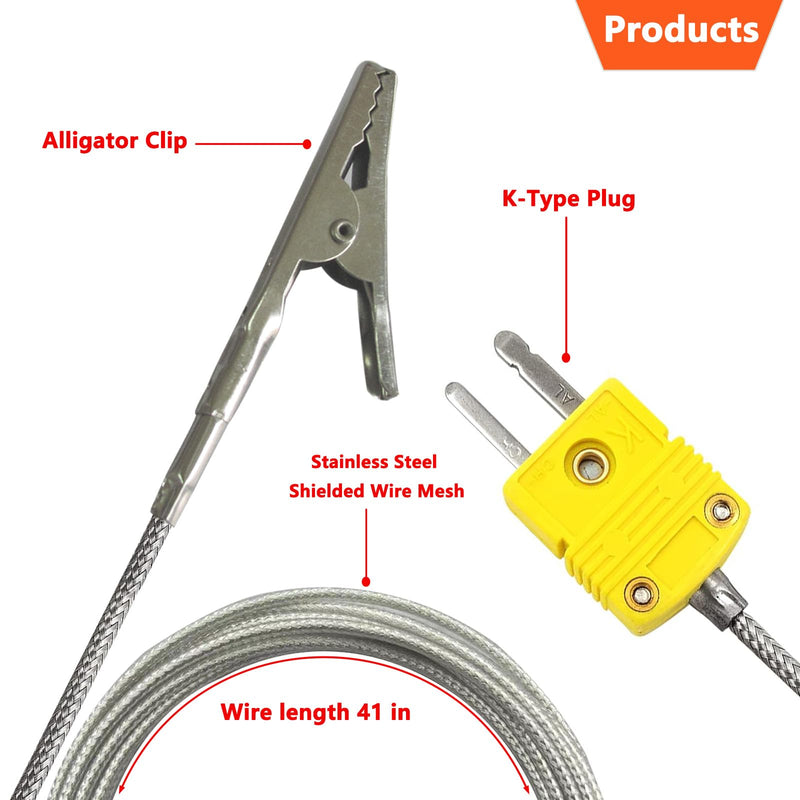 [Australia - AusPower] - K Type Thermocouple Probe TL0500 Alligator Clip Temperature Probe Range -40℉ to 850℉ K-Type Thermocouple Temperature Sensor Probe 