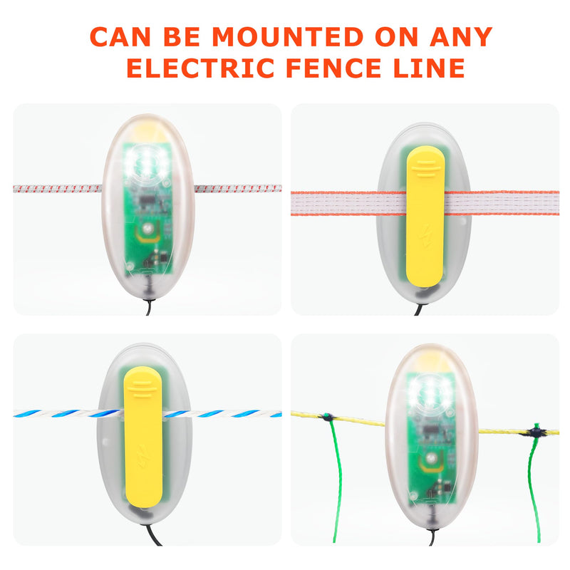 Electric Fence Indicator Light, Solar Fence Alarm with Light | Transmission to 1/2 Mile, Very Bright Tester Indicator for Pulsed Energizers, Alert Device that Clips to Wire or Tape Fences 002A8-1