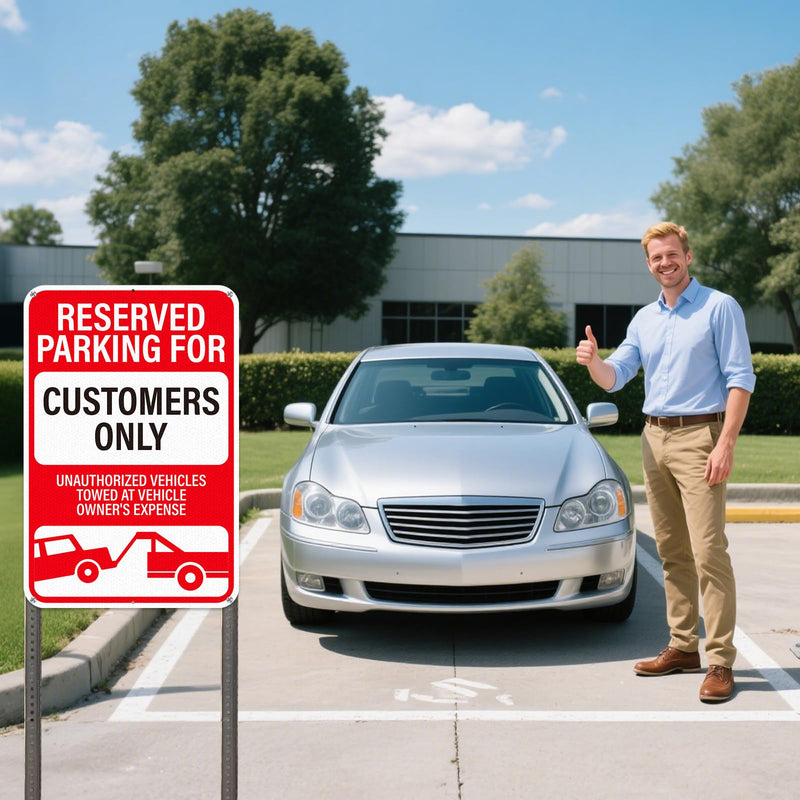 18" × 12" Customer Parking Only Sign Reflective Aluminum 2 Pack Unauthorized Vehicles Will Be Towed Signs Rust Free Metal Reserved Parking Signage for Business