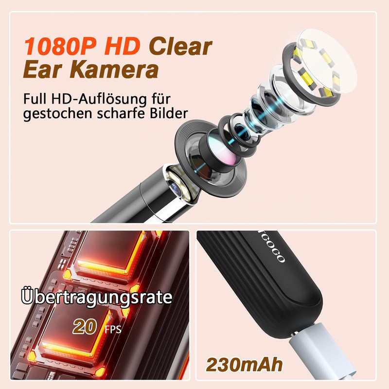 Flexible Ear Wax Remover Otoscope, 1080P Wi-Fi Ear Cleaner, 3.1 mm Ear Cleaner with Tweezers, Waterproof Ear Cleaner for Adults, Children and Pets