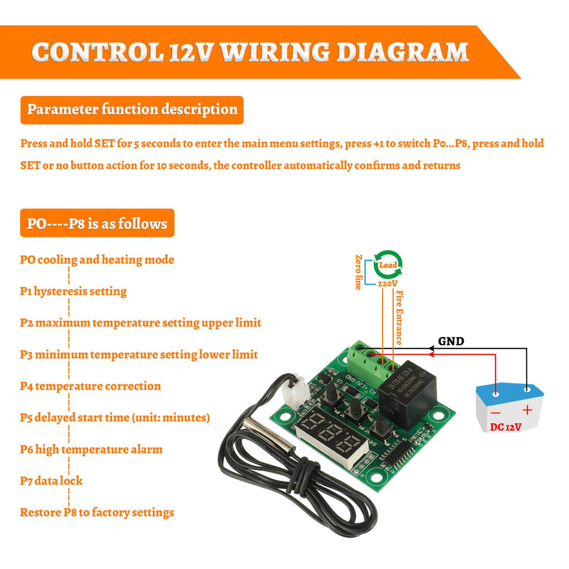 [Australia - AusPower] - W1209 12V DC Digital Temperature Controller Board Micro Digital Thermostat -50-110°C Electronic Temperature Temp Control Module Switch with Waterproof Case?2PCS? 