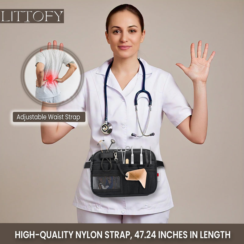 [Australia - AusPower] - Nurse Fanny Pack Black – Washable Unisex Crossbody Waist Bag with Extra-Wide Adjustable Strap, Multi-Compartment Organizer Pockets for Medical Supplies, Students, Doctors & Everyday Use 