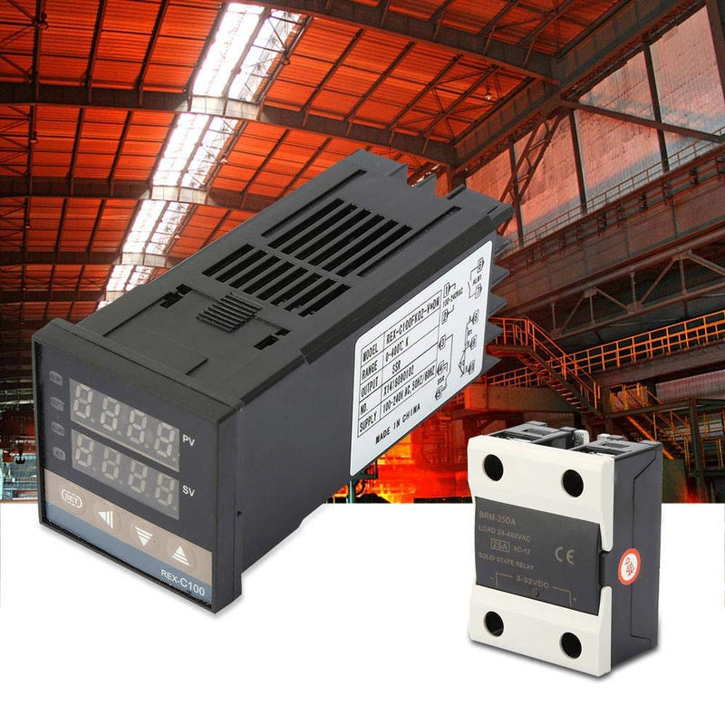 [Australia - AusPower] - REX-C100 PID Temperature Controller Kit with SSR and Thermocouple Digital Thermostat Controller 0‑400℃+ 25A SSR + 1m M6 K Type Thermocouple for Industrial Oven 