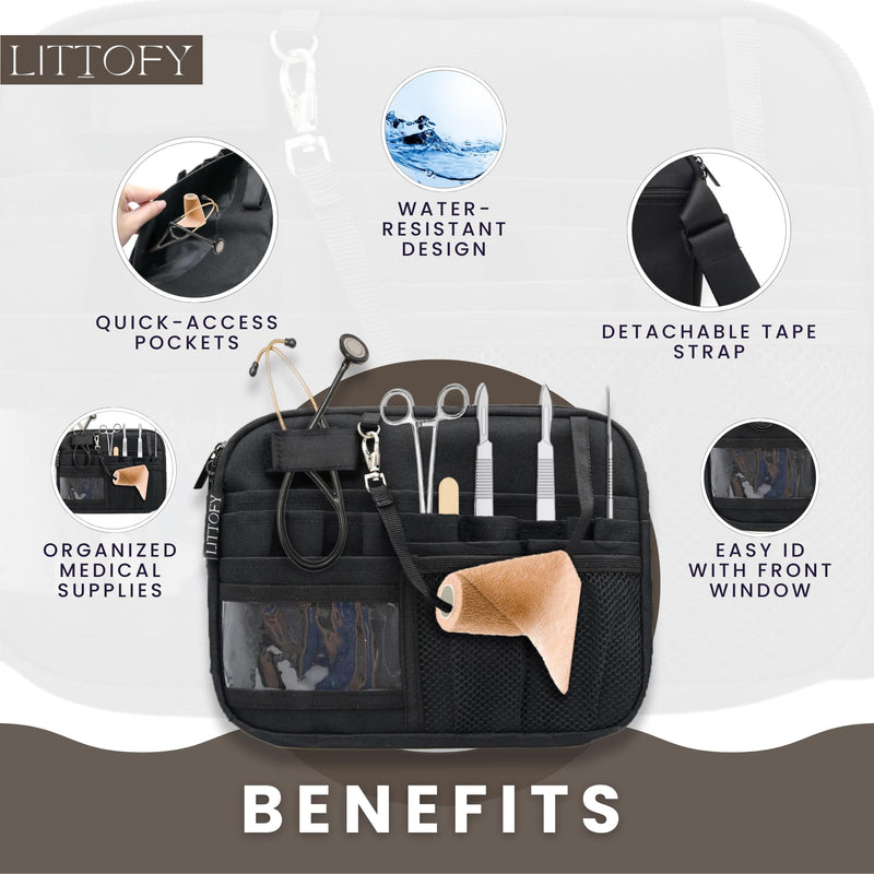 [Australia - AusPower] - Nurse Fanny Pack Black – Washable Unisex Crossbody Waist Bag with Extra-Wide Adjustable Strap, Multi-Compartment Organizer Pockets for Medical Supplies, Students, Doctors & Everyday Use 