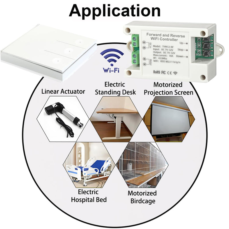 [Australia - AusPower] - WiFi Smart Linear Actuator Controller 10A Relay with Timer, Wireless Dual Control (Tuya WiFi+RF Remote) for 12V 24V 32V DC Motor, Forward and Reverse Switch & Schedule (White) White 