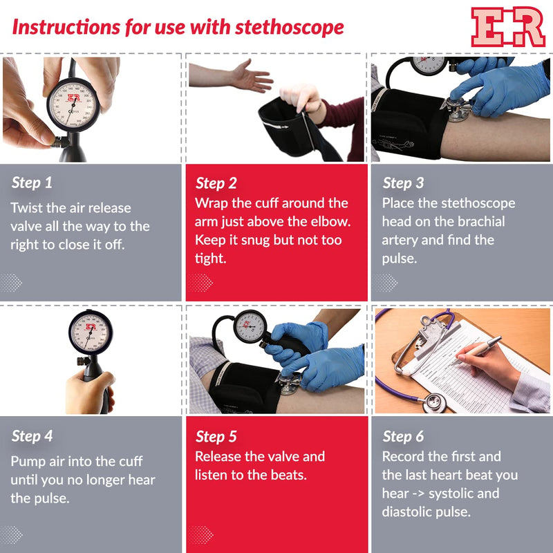 [Australia - AusPower] - Ever Ready First Aid One Handed Palm Manual Blood Pressure Sphygmomanometer Monitor Reader, 8 ¾” to 16”, Lined Cuff with D-Ring - Large Adult 