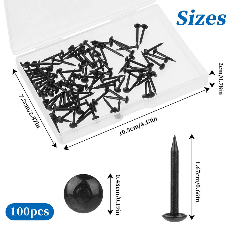 [Australia - AusPower] - 100 PCS Upholstery Nails Tacks Black Round Head Thumb Tacks Metal Long Thumb Tacks Iron Hardware Finishing Nails Wall Hanging Nails Decorative Push Pins for Wood Door Furniture Sofa 