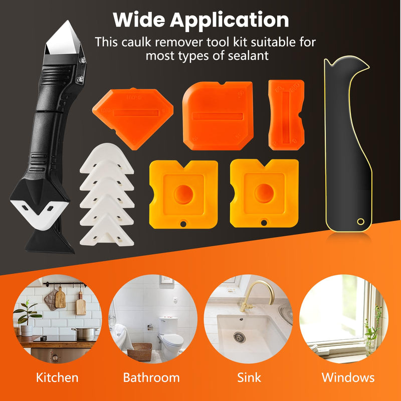 [Australia - AusPower] - 3 in 1 Silicone Caulking Tools?Stainless Steelhead), 12pack, Caulk Remover Tool Kit with Replace Silicone Padsgood Pads and Caulk Finishing Tools, Caulking Tool Kit for Kitchen, Bathroom 